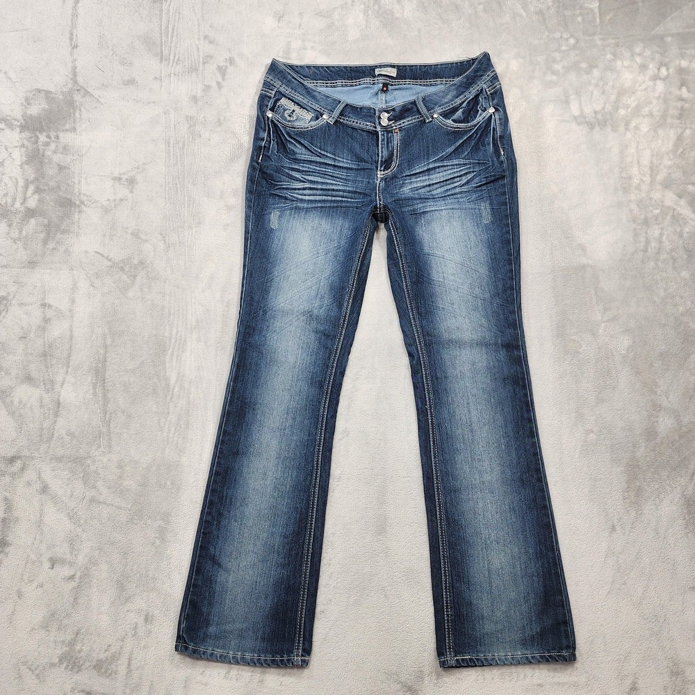 Vintage YMI Jeans Womens 16 Blue Low Rise Bootcut Embroidered Rhinestone Stretch